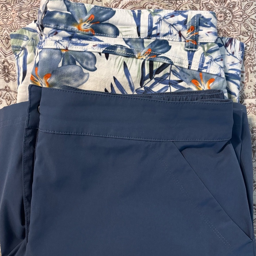 Two skorts for summer! Blue floral and blue/gray; built in shorts.